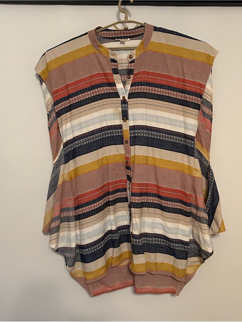 Sleeveless Striped Button-Front Blouse - Multi Color